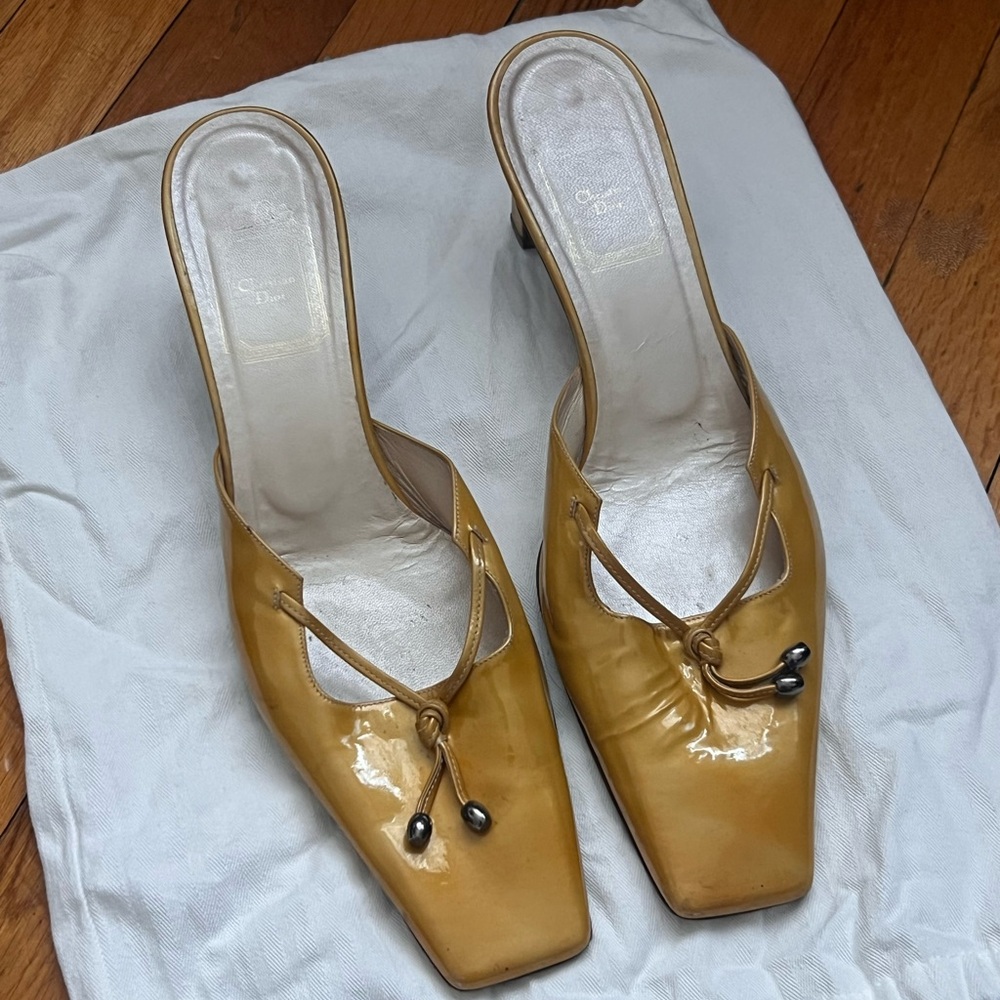 Dior Yellow Leather Mules with Bow Detail